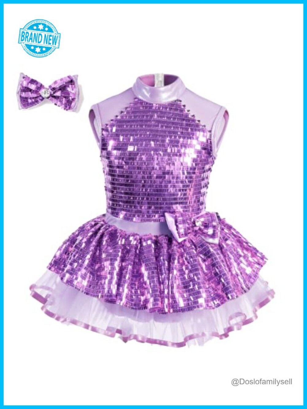 Girls Sequin Tutu Dance Outfit with Bow Headpiece, Jazz Hip Hop Costume